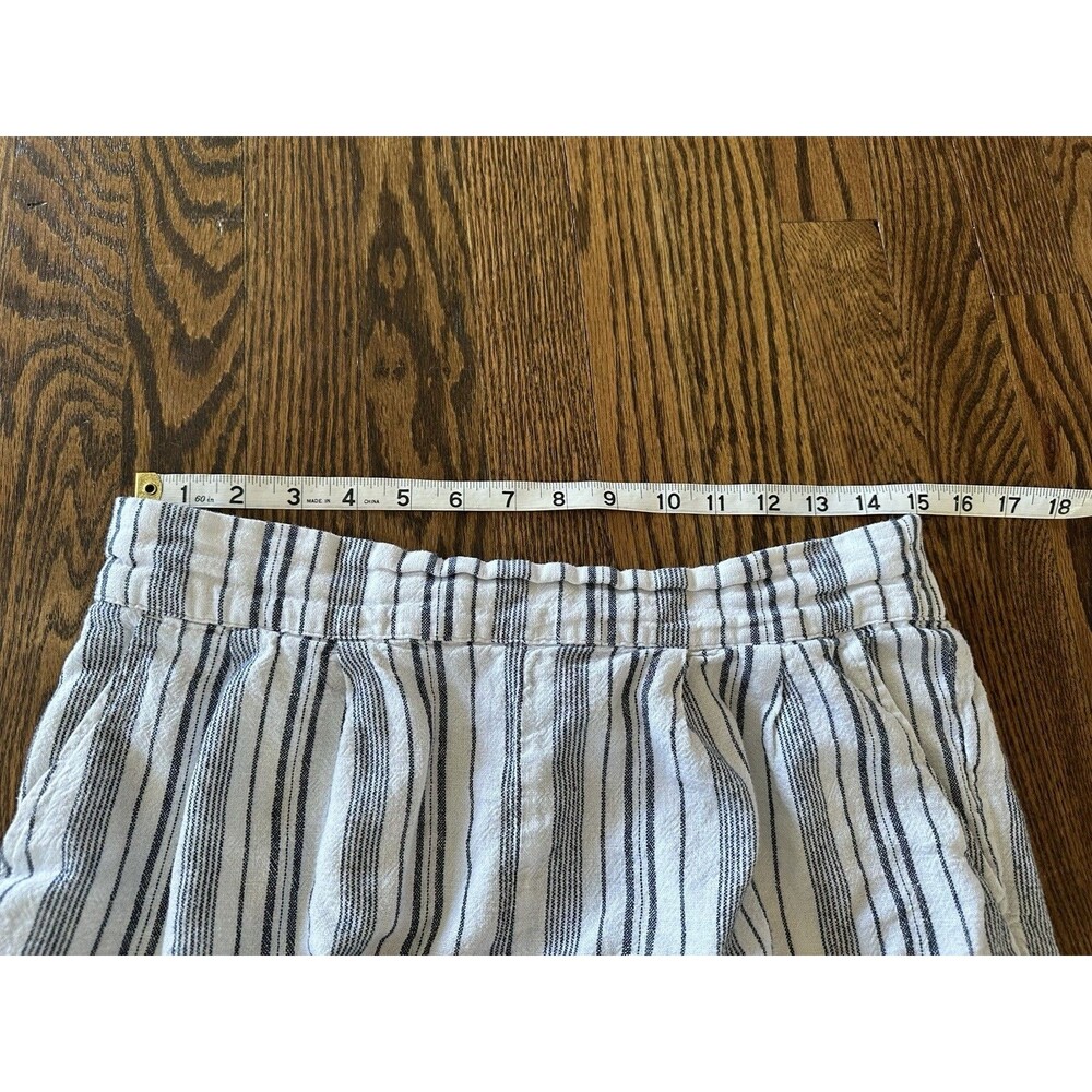 Ellen Tracy Pants Womens M Black Cream Striped Cropped Wide Leg Linen Coastal - Picture 7 of 9